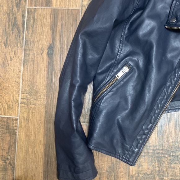 ANTHROPOLOGIE VEGAN LEATHER BLUE MOTO JACKET SIZE SMALL - Picture 6 of 11